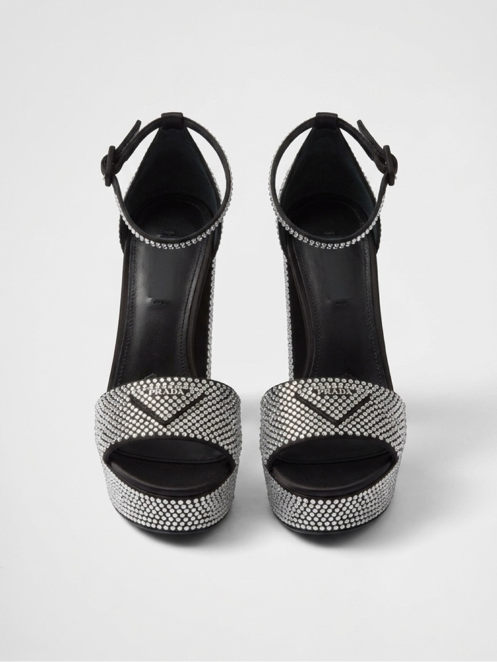 Prada Black and Silver Crystal Platform Sandals